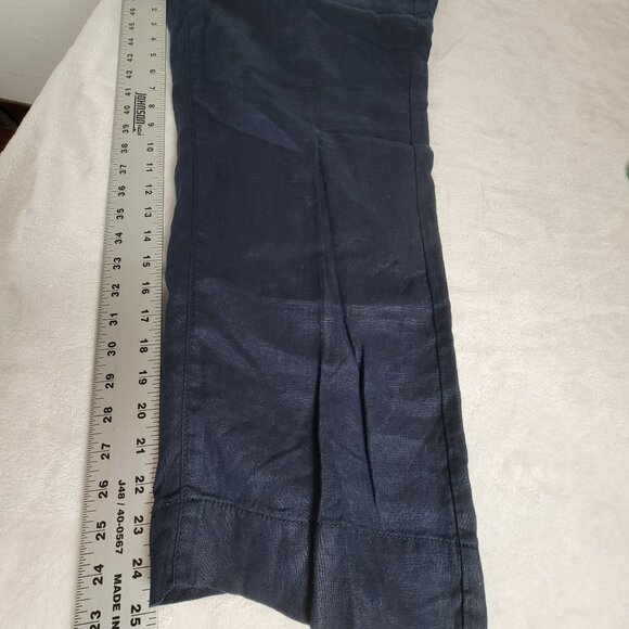 Cabi Women Navy Linen Straight Leg Cropped Pants Size 10 Nautical Button Accent - Picture 10 of 11